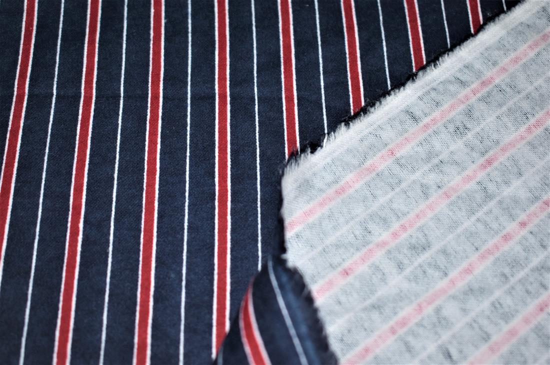 Navy Strips Brushed Cotton Printed Fabric