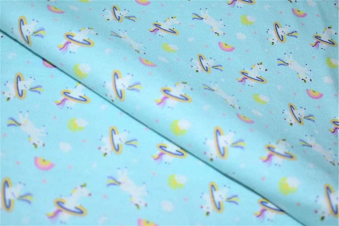 Sky Blue Unicorn Printed Soft Brushed Flannel Winceyette 100% Cotton…