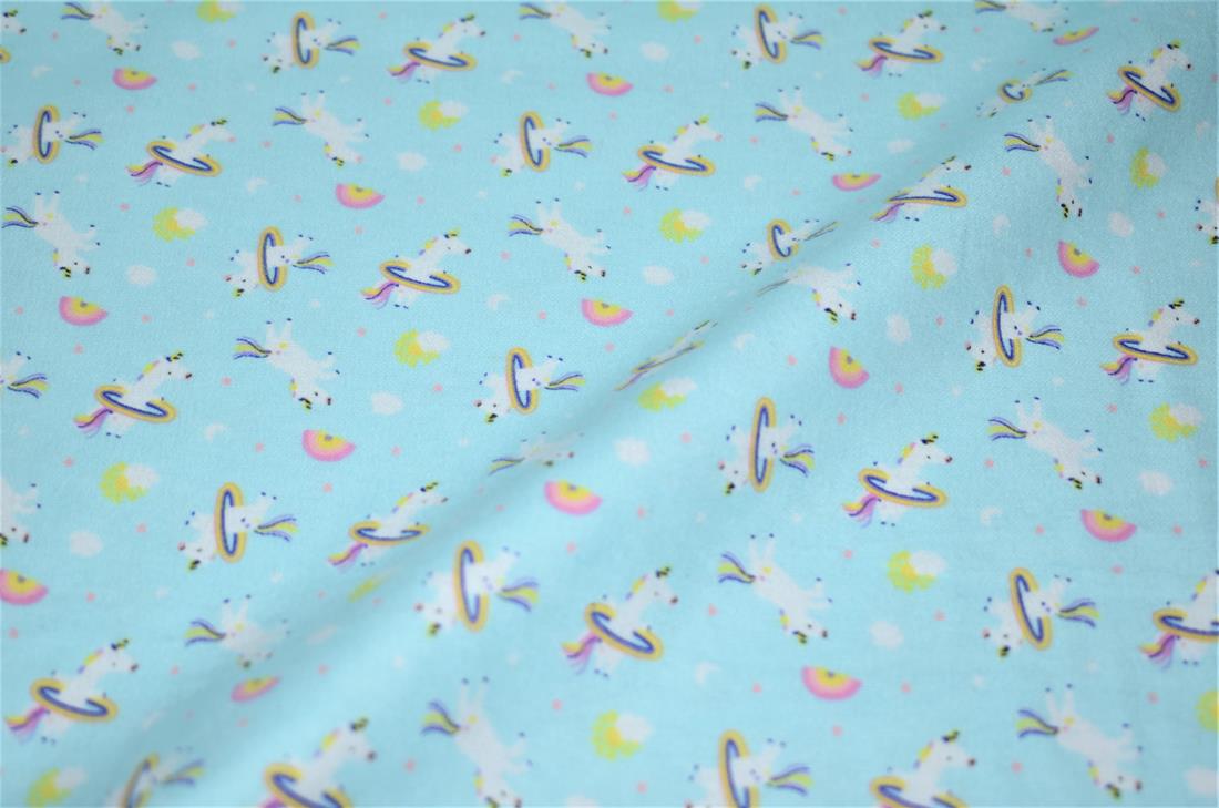 Sky Blue Unicorn Printed Soft Brushed Flannel Winceyette 100% Cotton…