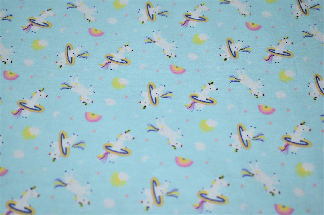 Sky Blue Unicorn Printed Soft Brushed Flannel Winceyette 100% Cotton…