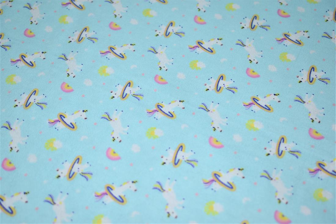 Sky Blue Unicorn Printed Soft Brushed Flannel Winceyette 100% Cotton…