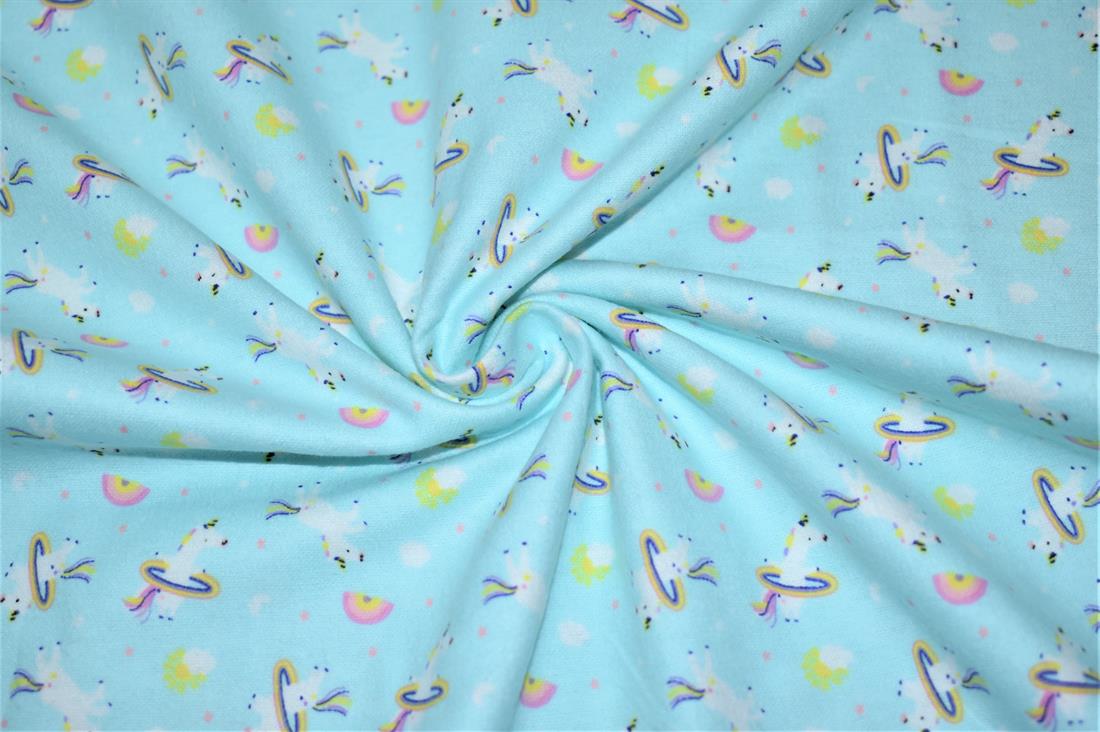 Sky Blue Unicorn Printed Soft Brushed Flannel Winceyette 100% Cotton…