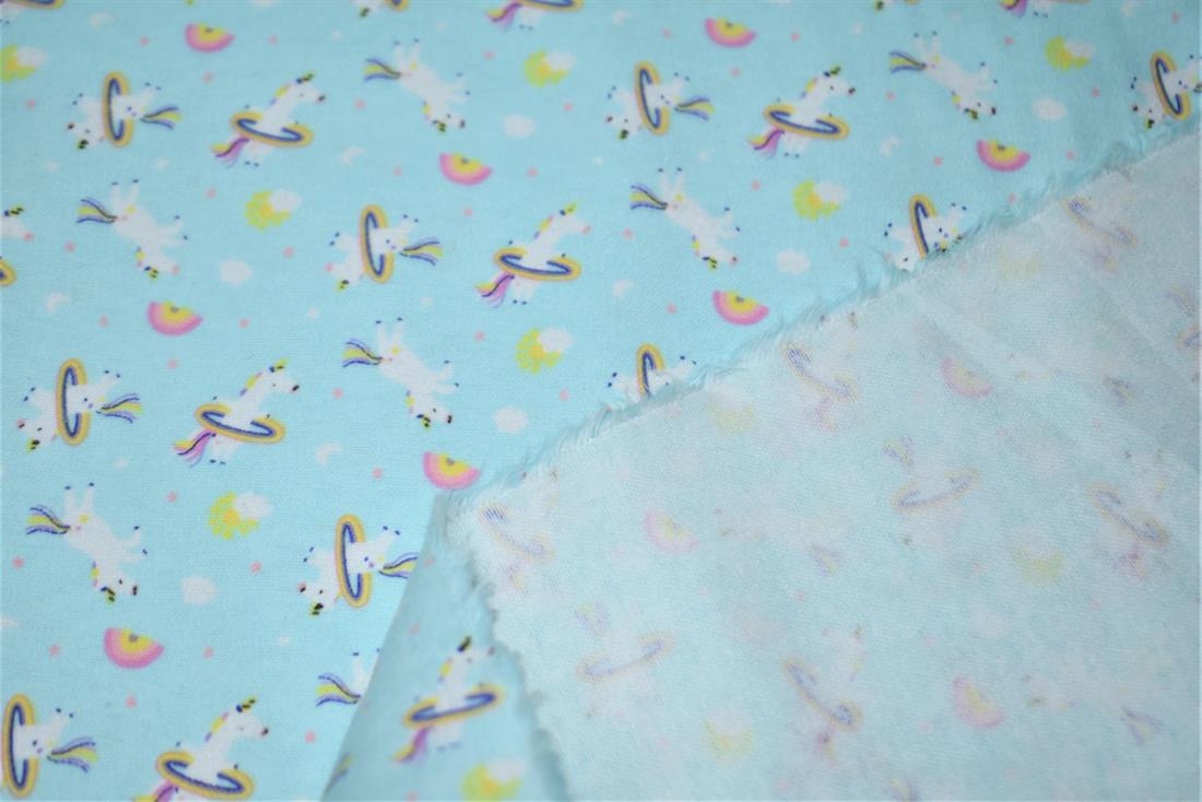 Sky Blue Unicorn Printed Soft Brushed Flannel Winceyette 100% Cotton…