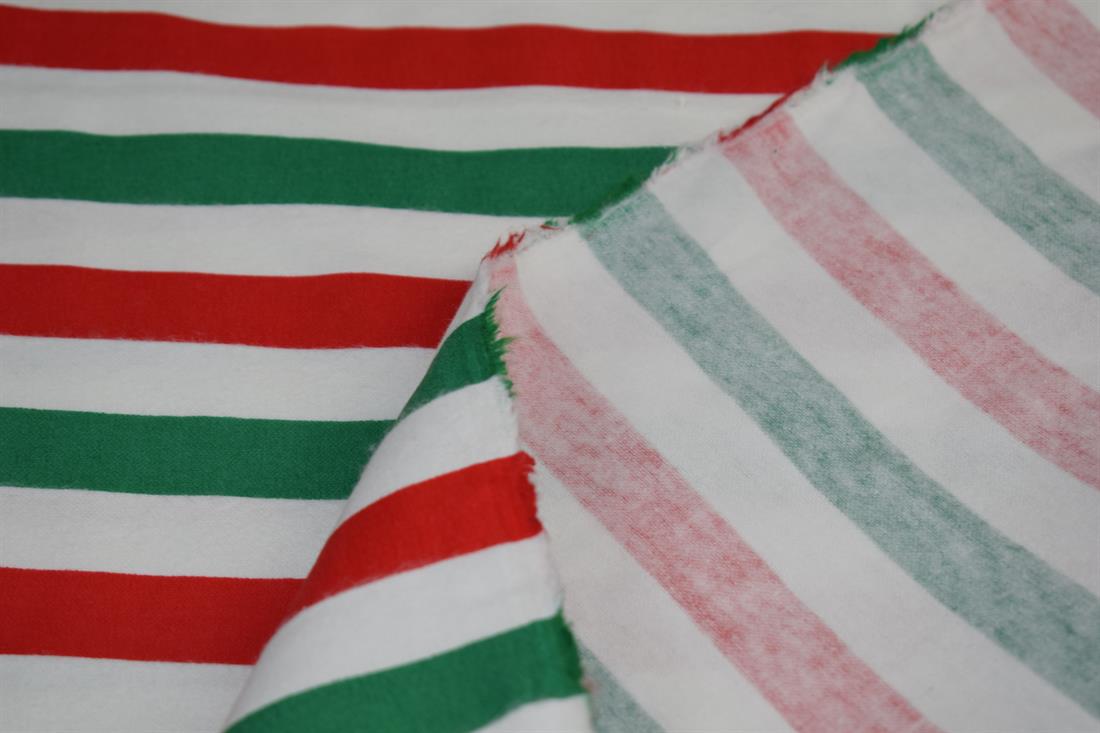 Green & Red Strips Soft Brushed Flannel Winceyette 100% Cotton Fabric