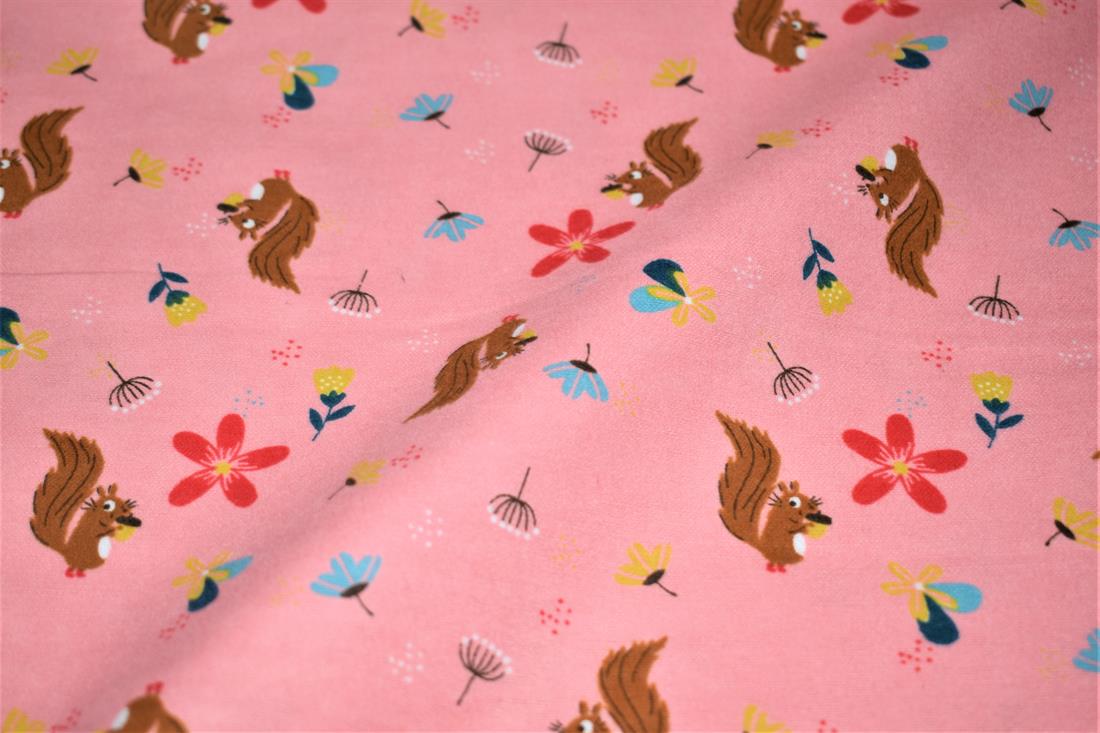 Dark Peach Squirrel Printed Soft Brushed Flannel Winceyette 100%…
