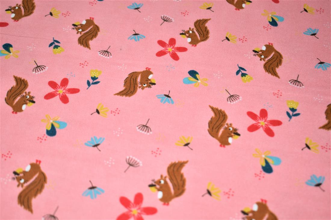 Dark Peach Squirrel Printed Soft Brushed Flannel Winceyette 100%…