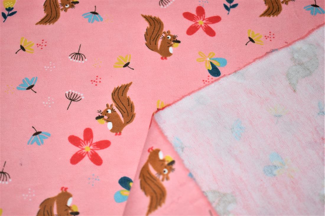 Dark Peach Squirrel Printed Soft Brushed Flannel Winceyette 100%…