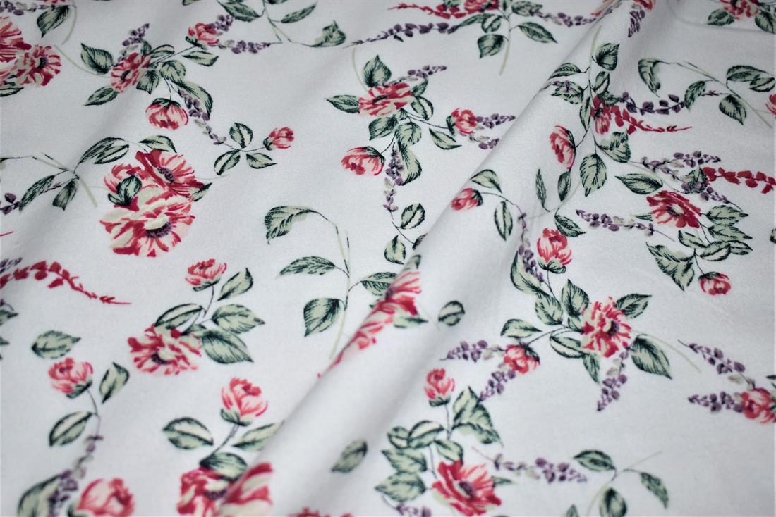 White Brushed Cotton Printed Fabric