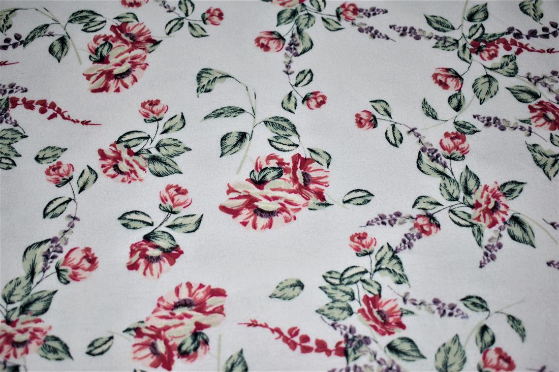 White Brushed Cotton Printed Fabric