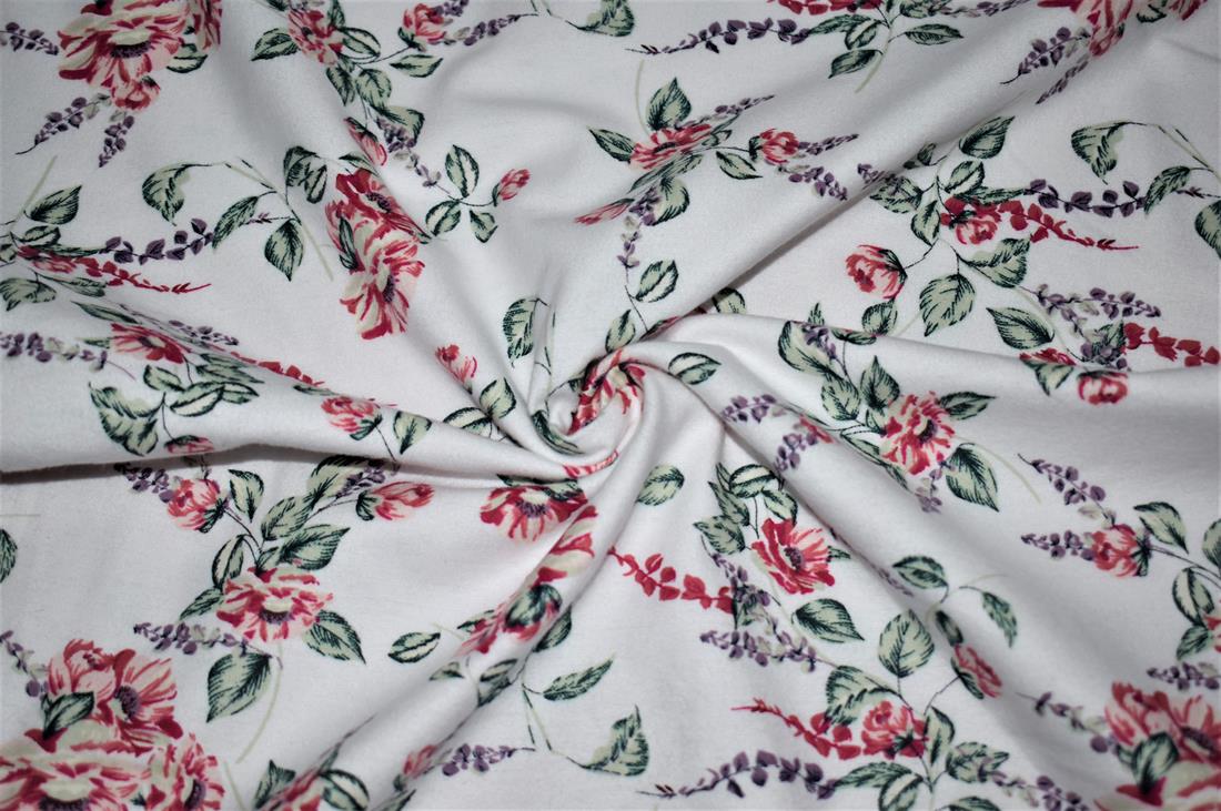 White Brushed Cotton Printed Fabric