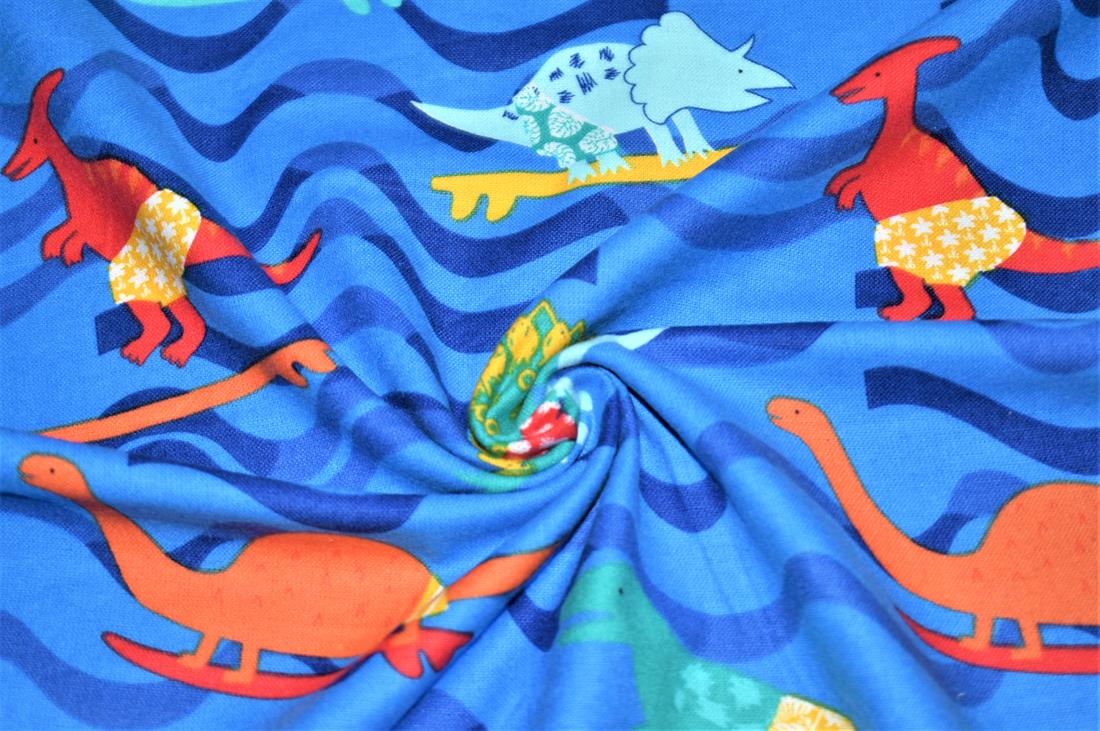 Blue Brushed Cotton Printed Fabric