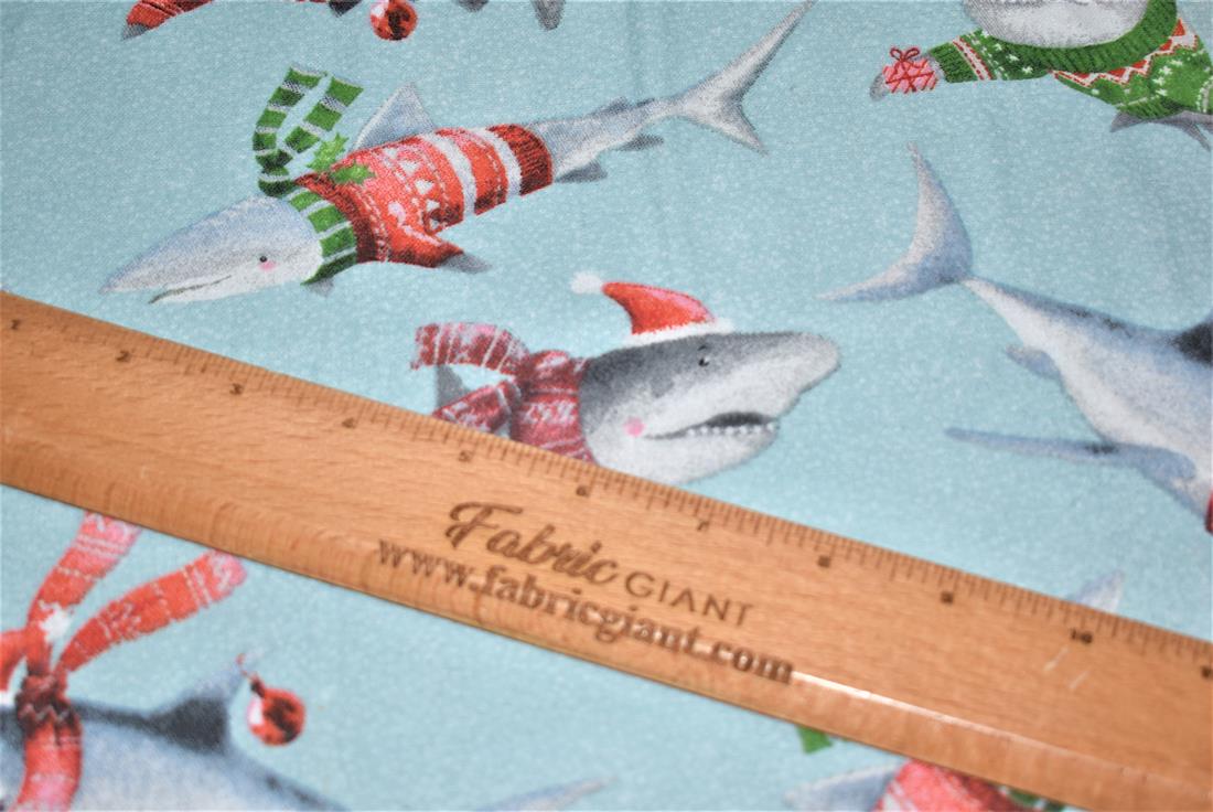 Blue Sharks Printed Soft Brushed Flannel Winceyette 100% Cotton Fabric