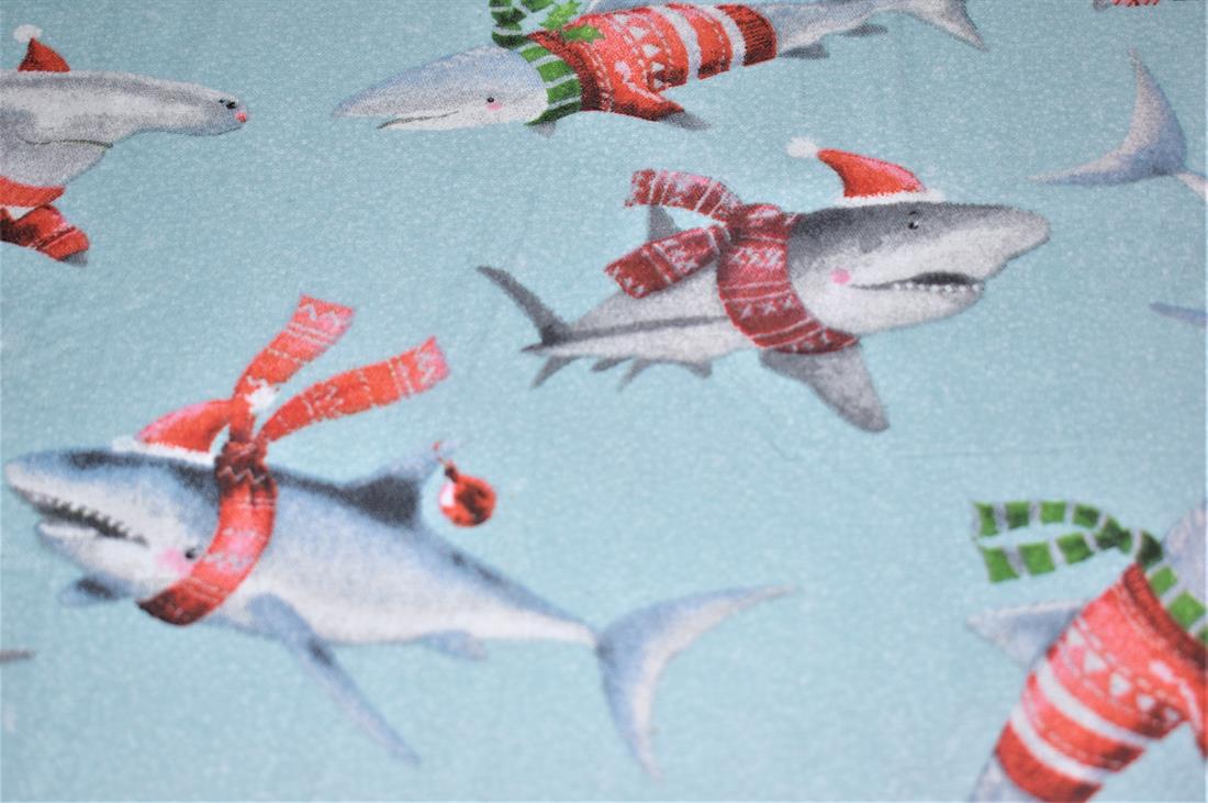Blue Sharks Printed Soft Brushed Flannel Winceyette 100% Cotton Fabric