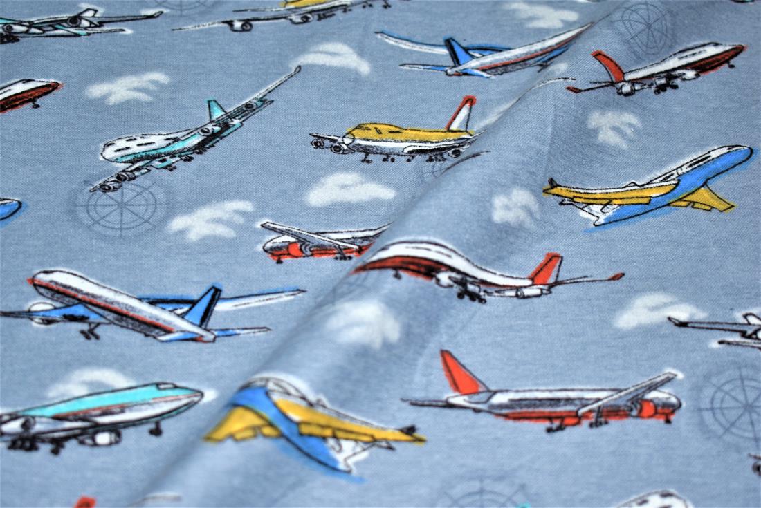Grey Airplane Printed Soft Brushed Flannel Winceyette 100% Cotton…