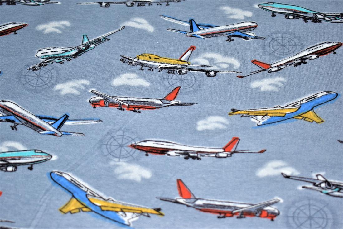 Grey Airplane Printed Soft Brushed Flannel Winceyette 100% Cotton…