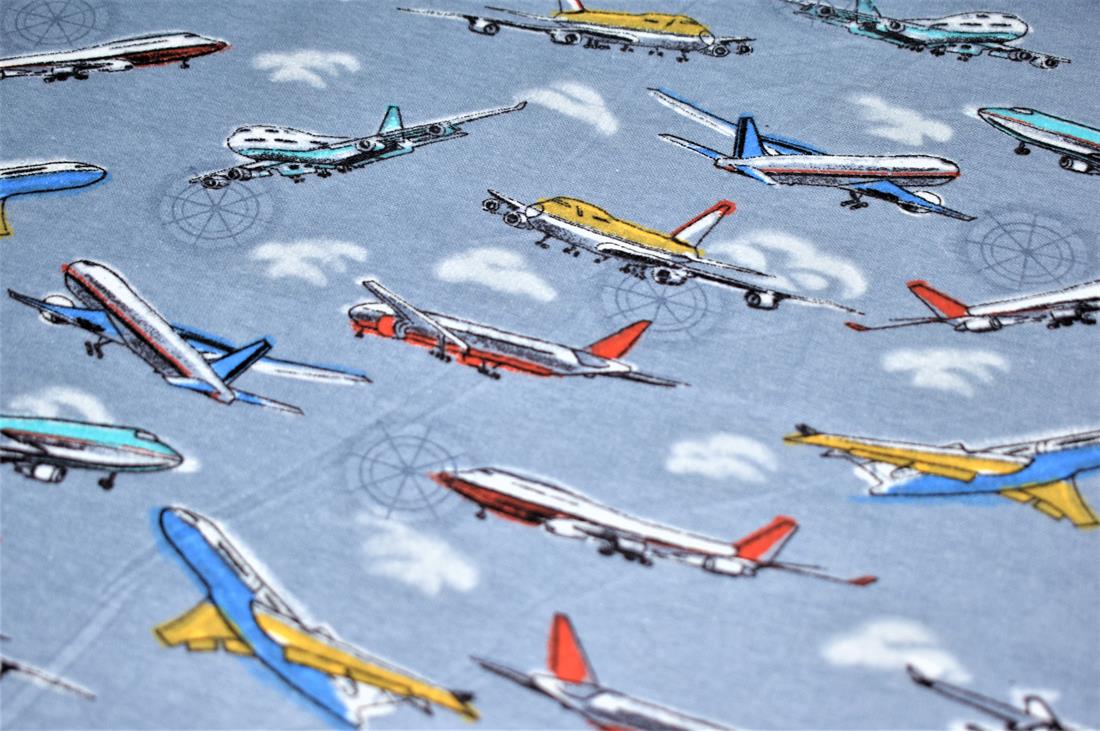 Grey Airplane Printed Soft Brushed Flannel Winceyette 100% Cotton…