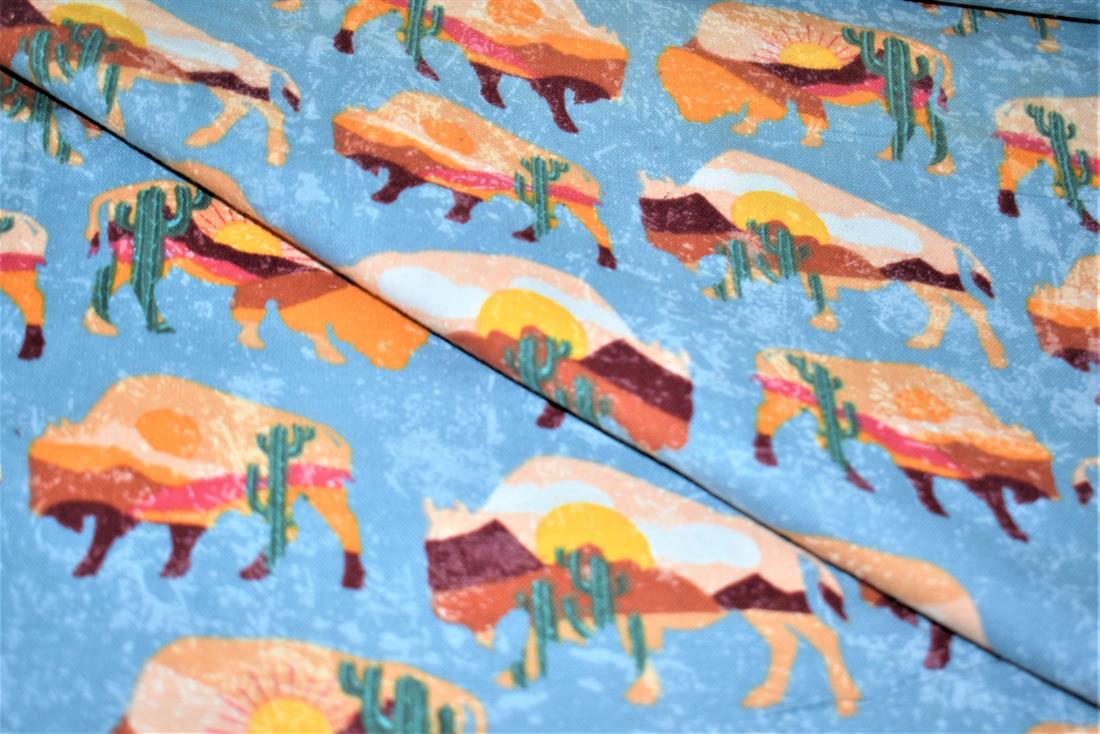 Blue Brushed Cotton Printed Fabric