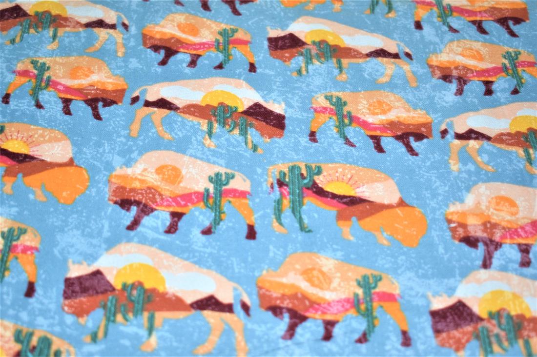 Blue Brushed Cotton Printed Fabric