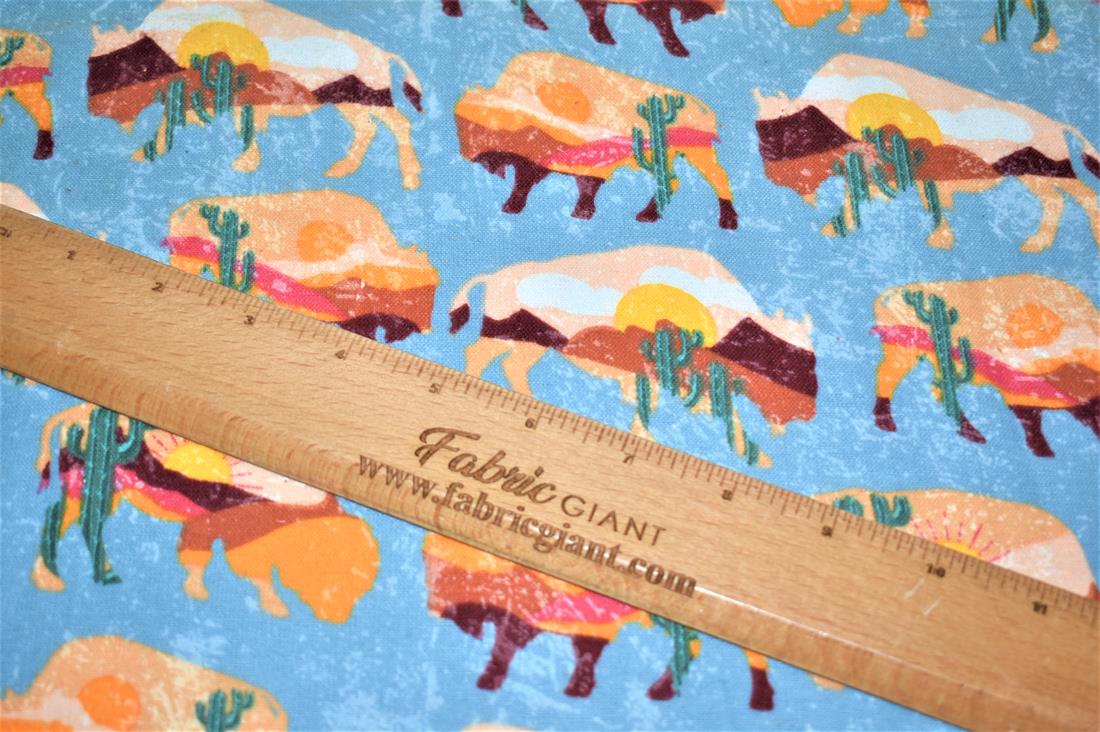 Blue Brushed Cotton Printed Fabric