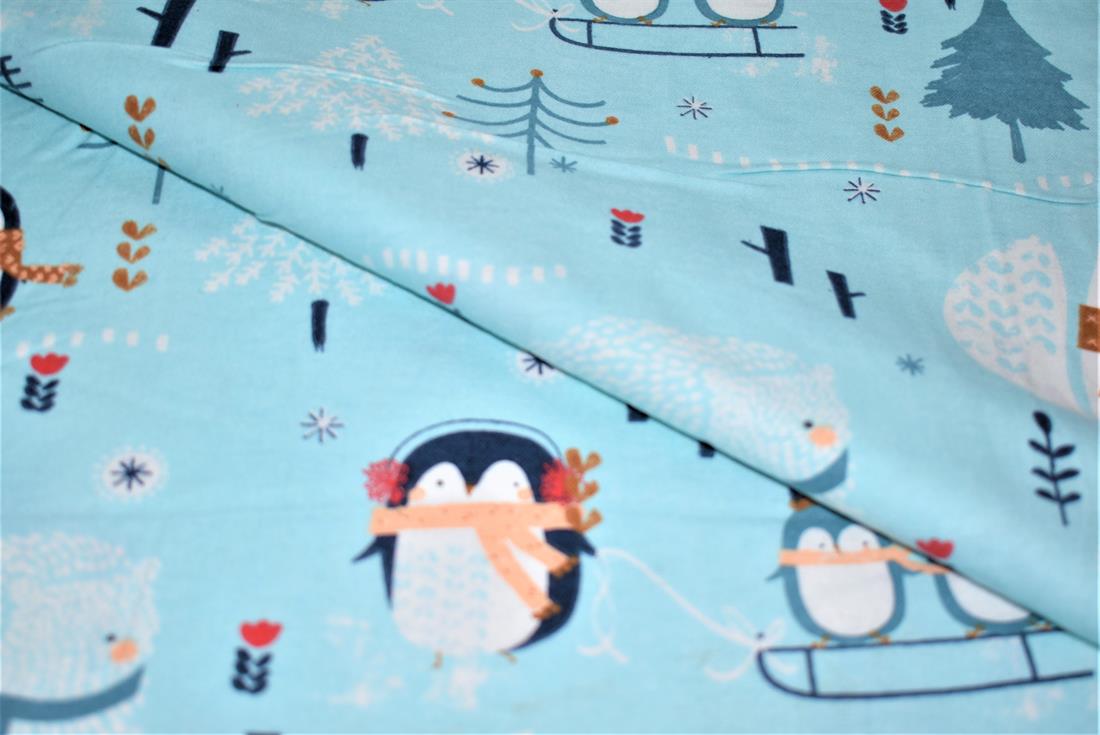 Blue Brushed Cotton Printed Fabric