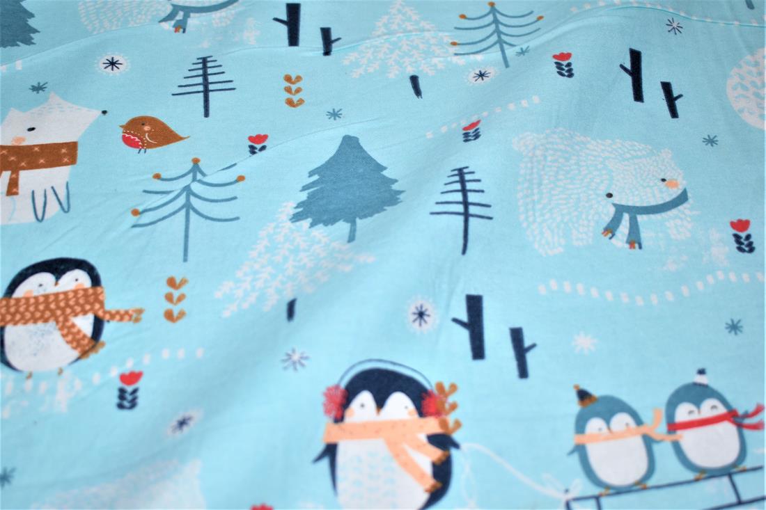 Blue Brushed Cotton Printed Fabric
