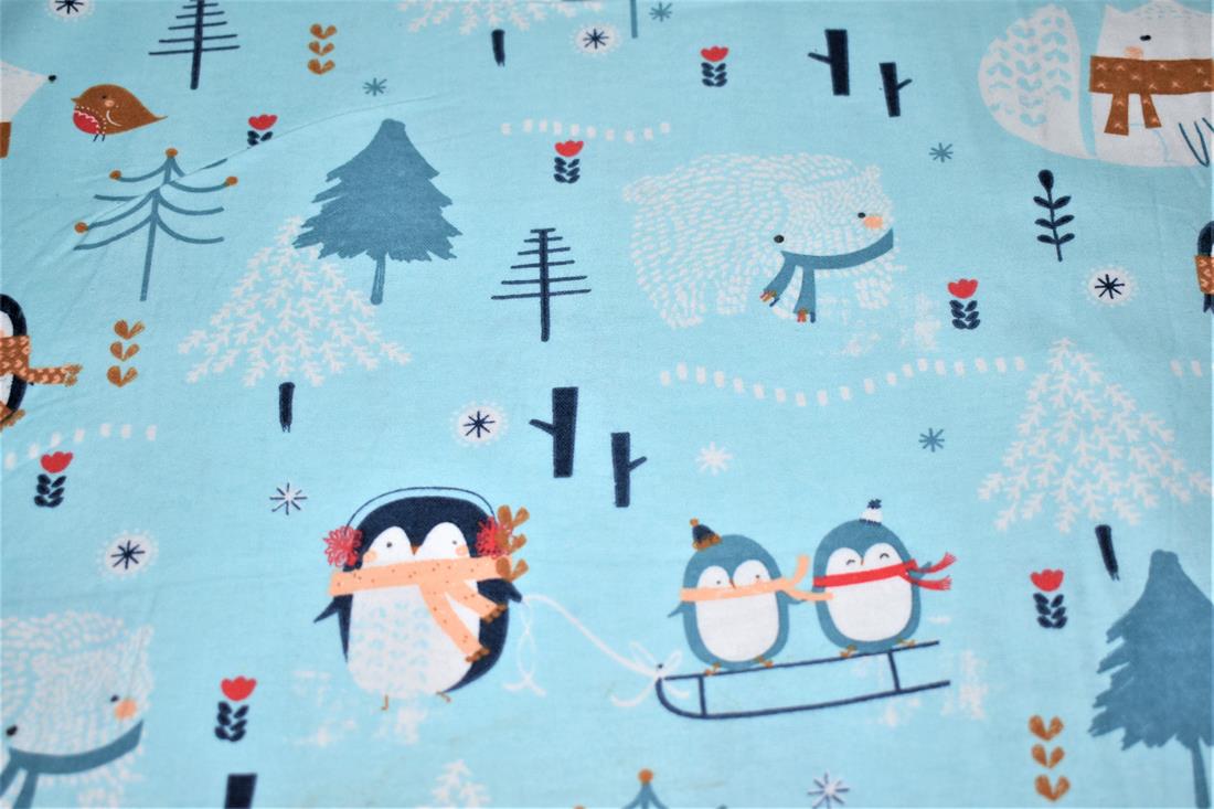 Blue Brushed Cotton Printed Fabric