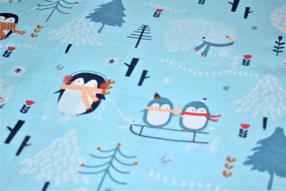 Blue Brushed Cotton Printed Fabric