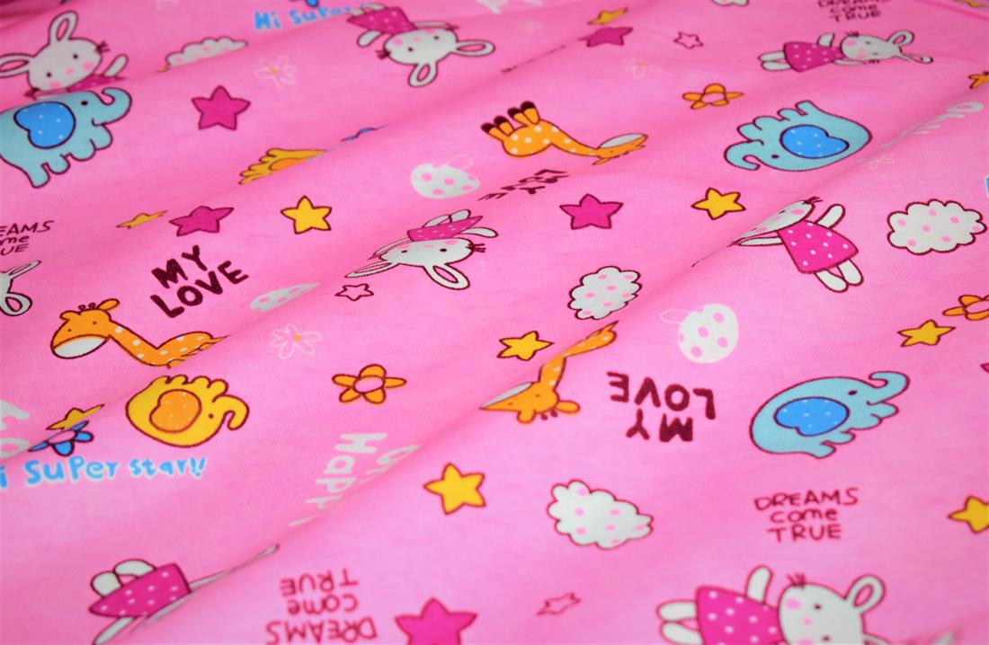Pink My Baby Print Brushed Cotton Fabric