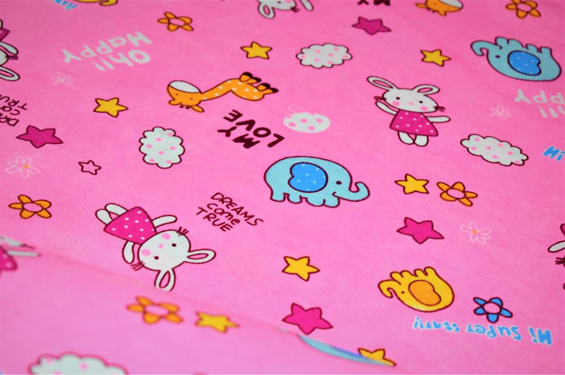 Pink My Baby Print Brushed Cotton Fabric