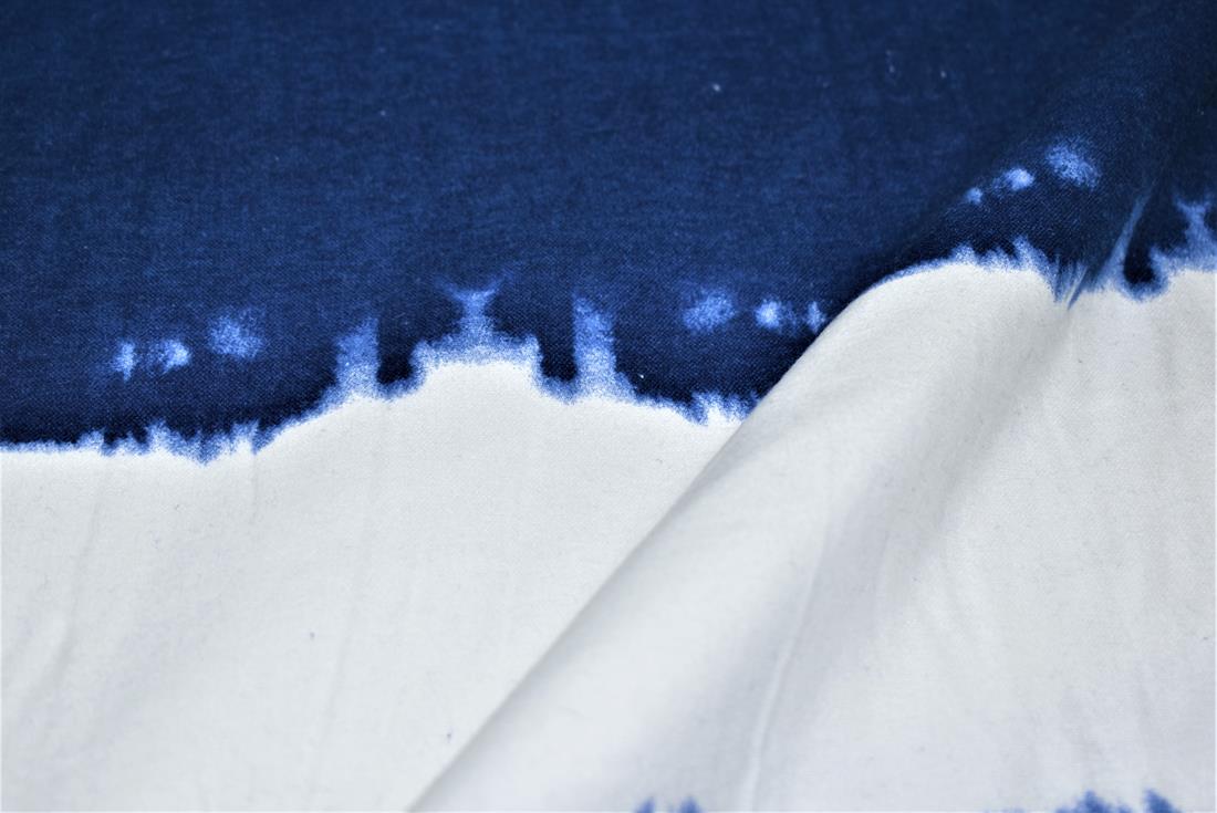 Royal Blue & White Brushed Cotton Printed Fabric