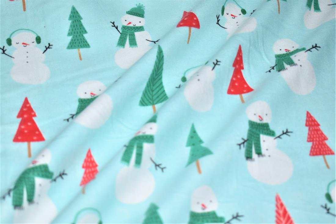Aqua Brushed Cotton Printed Fabric