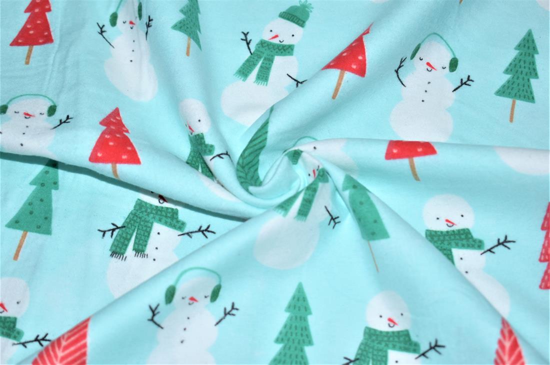 Aqua Brushed Cotton Printed Fabric