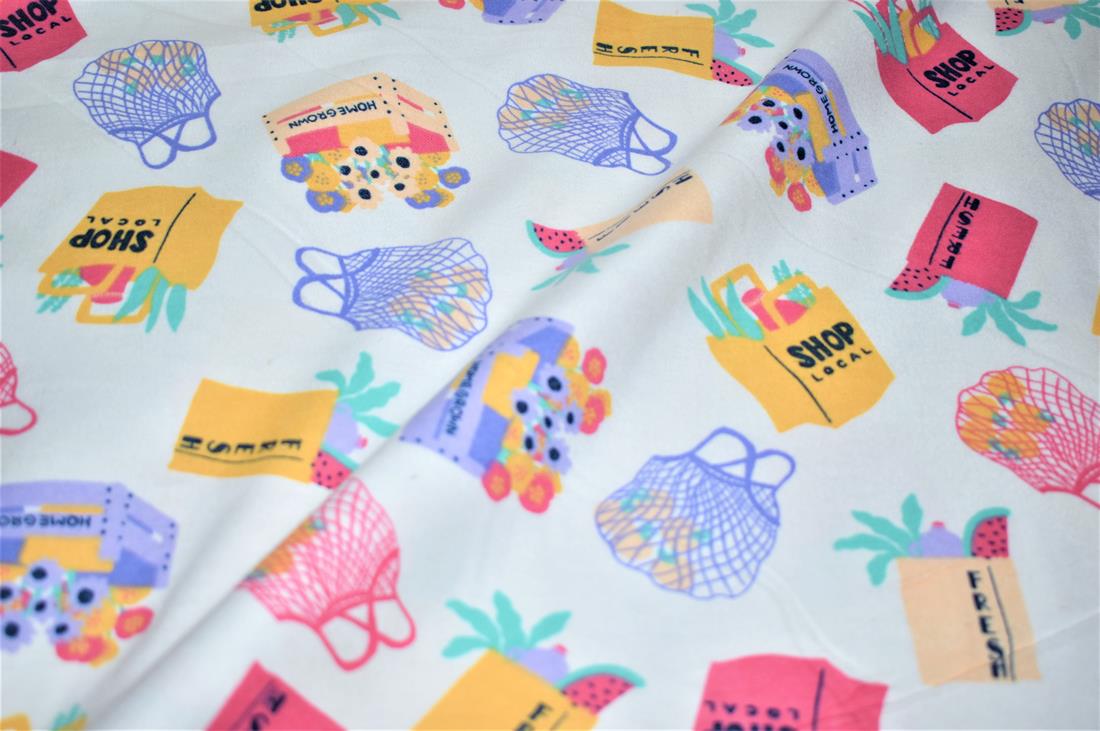 White Brushed Cotton Printed Fabric