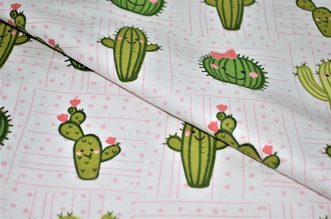 White & Green Cactus Printed Soft Brushed Flannel Winceyette 100%…