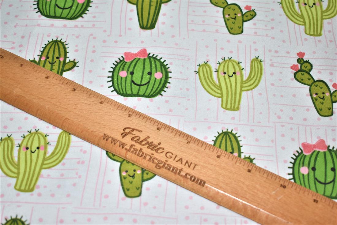 White & Green Cactus Printed Soft Brushed Flannel Winceyette 100%…