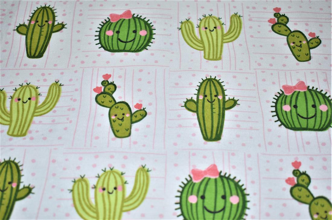 White & Green Cactus Printed Soft Brushed Flannel Winceyette 100%…