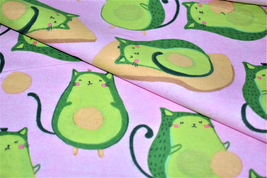 Pink & Green Brushed Cotton Printed Fabric