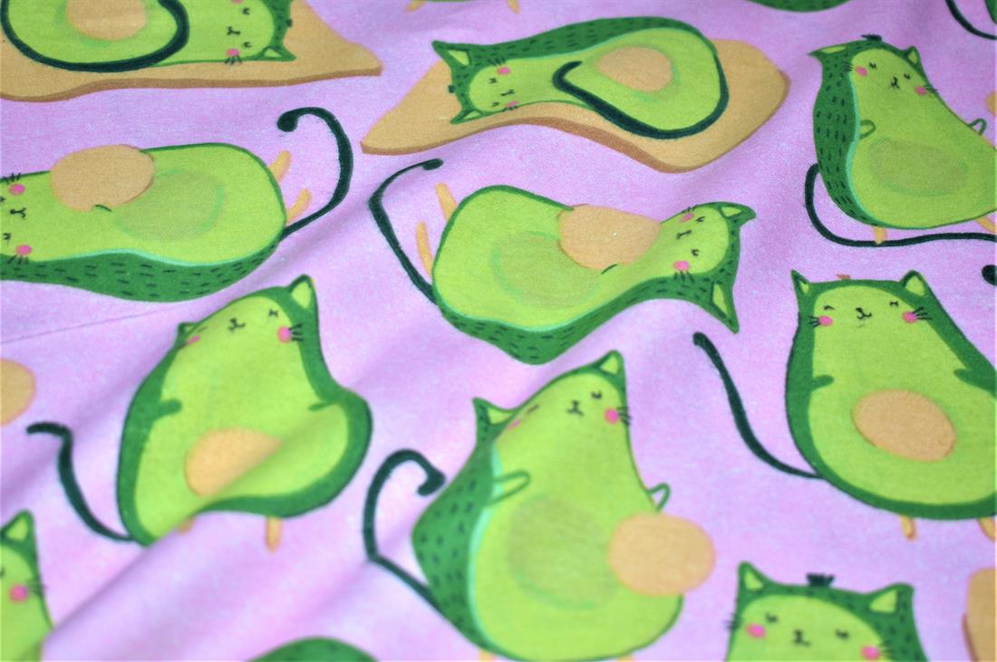 Pink & Green Brushed Cotton Printed Fabric