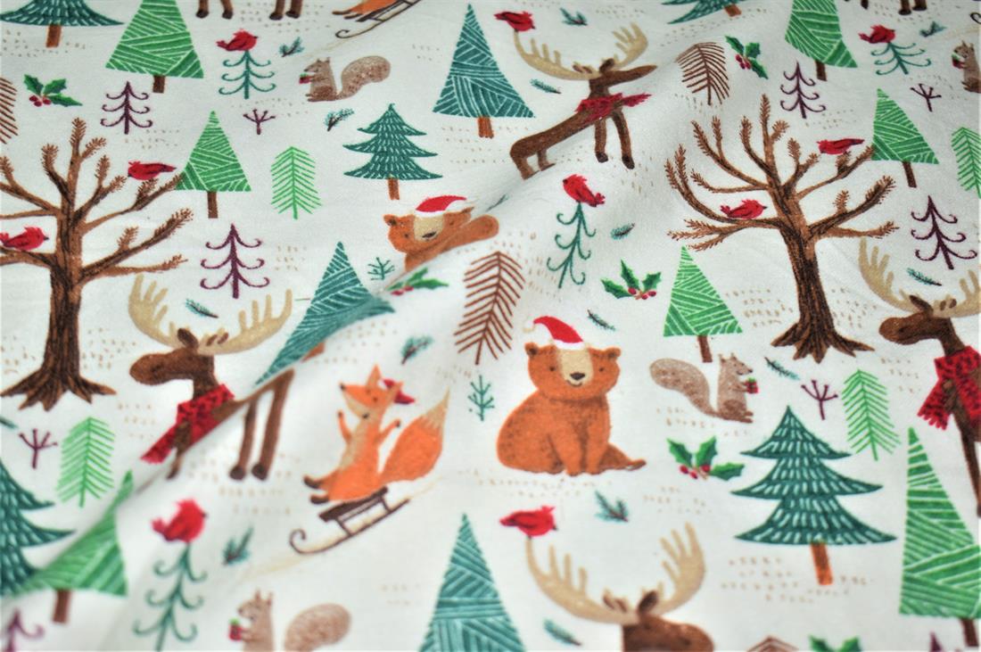 Ivory Brushed Cotton Printed Fabric
