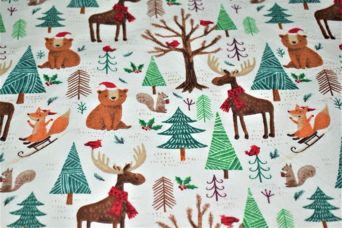 Ivory Brushed Cotton Printed Fabric