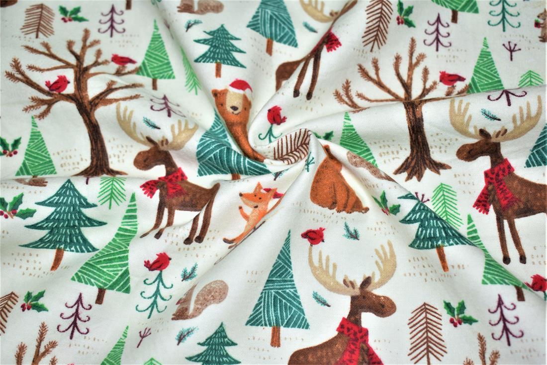 Ivory Brushed Cotton Printed Fabric