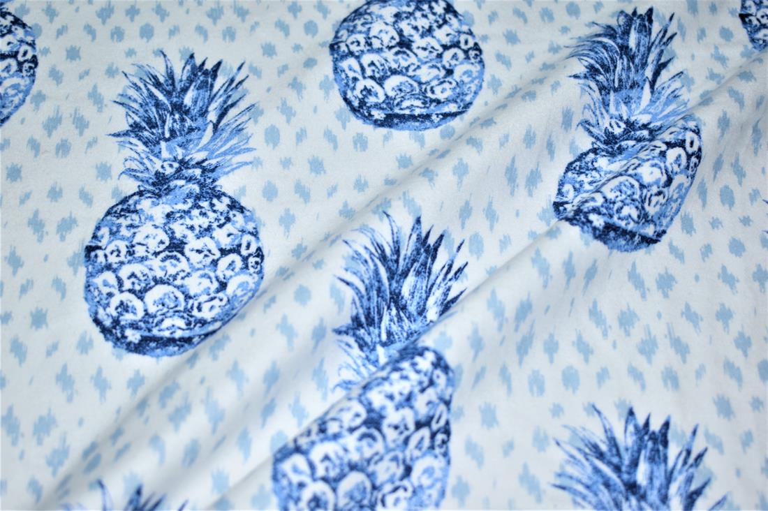 White & Blue Pineapple Printed Soft Brushed Flannel Winceyette 100%…