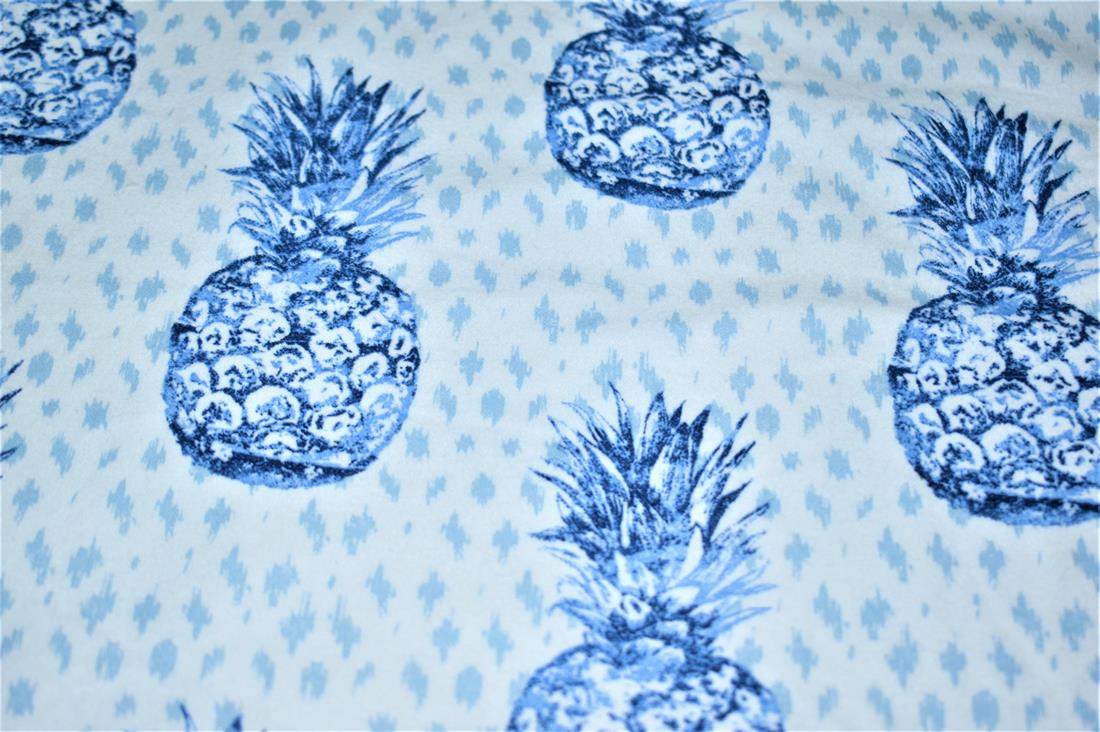 White & Blue Pineapple Printed Soft Brushed Flannel Winceyette 100%…