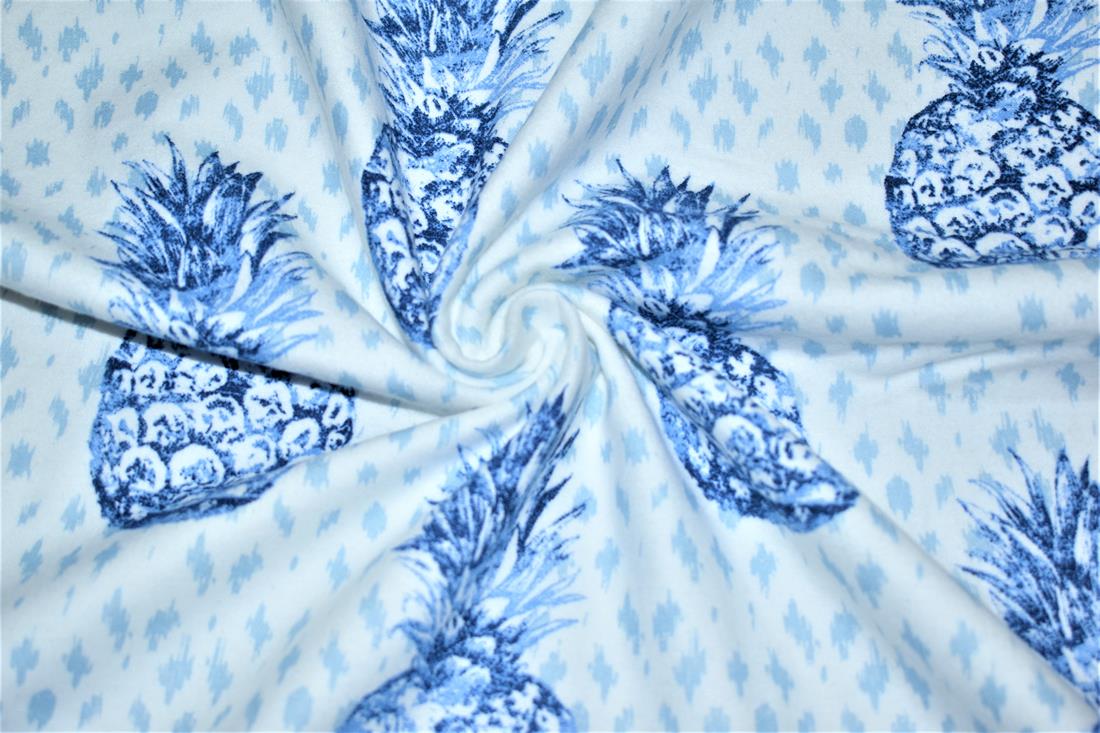 White & Blue Pineapple Printed Soft Brushed Flannel Winceyette 100%…