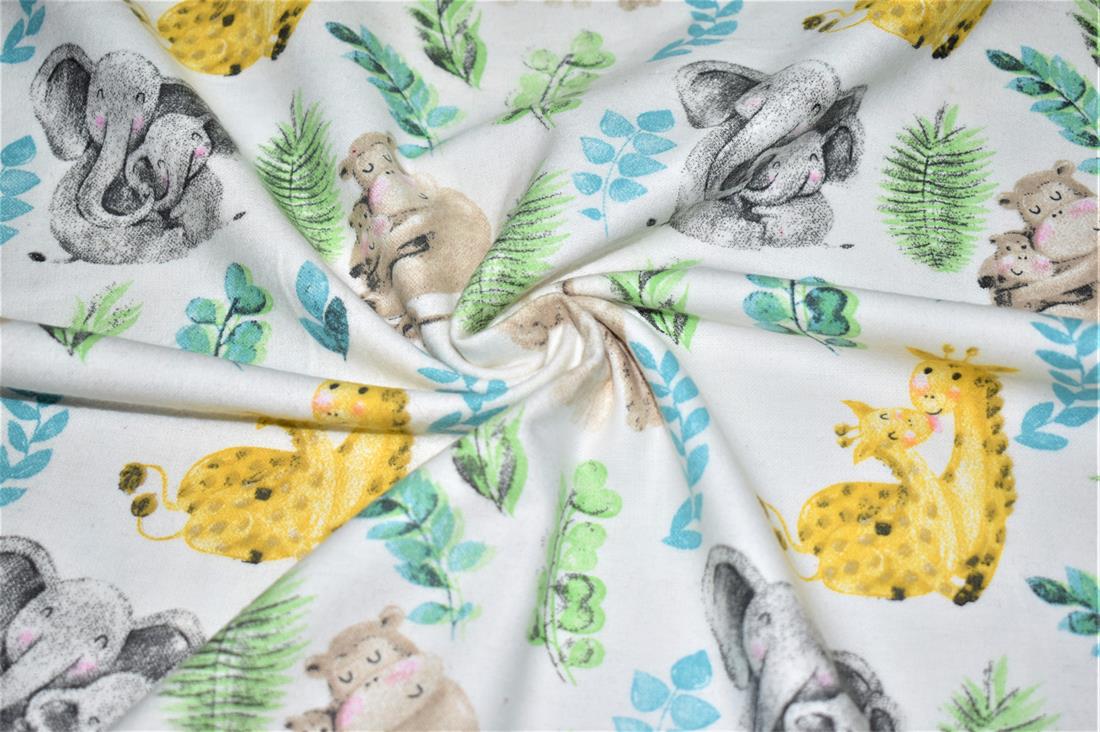 White Printed Soft Brushed Flannel Winceyette 100% Cotton Fabric