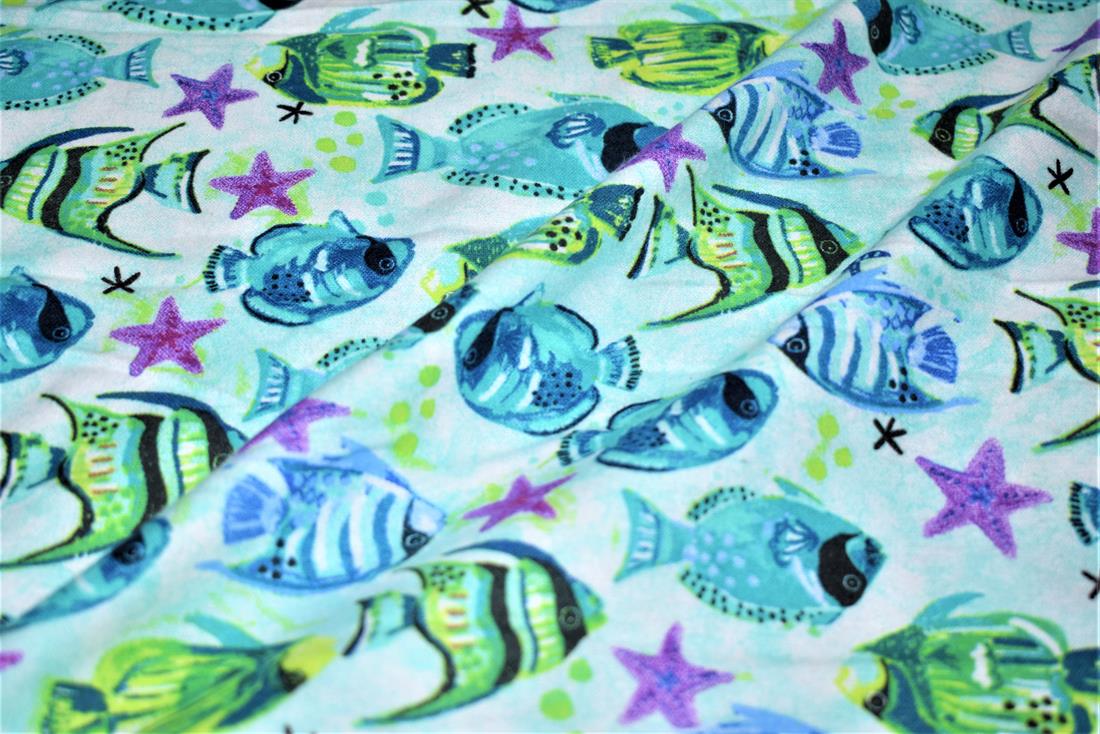 Blue Brushed Cotton Printed Fabric