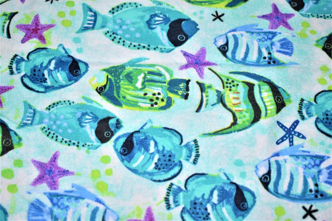 Blue Brushed Cotton Printed Fabric