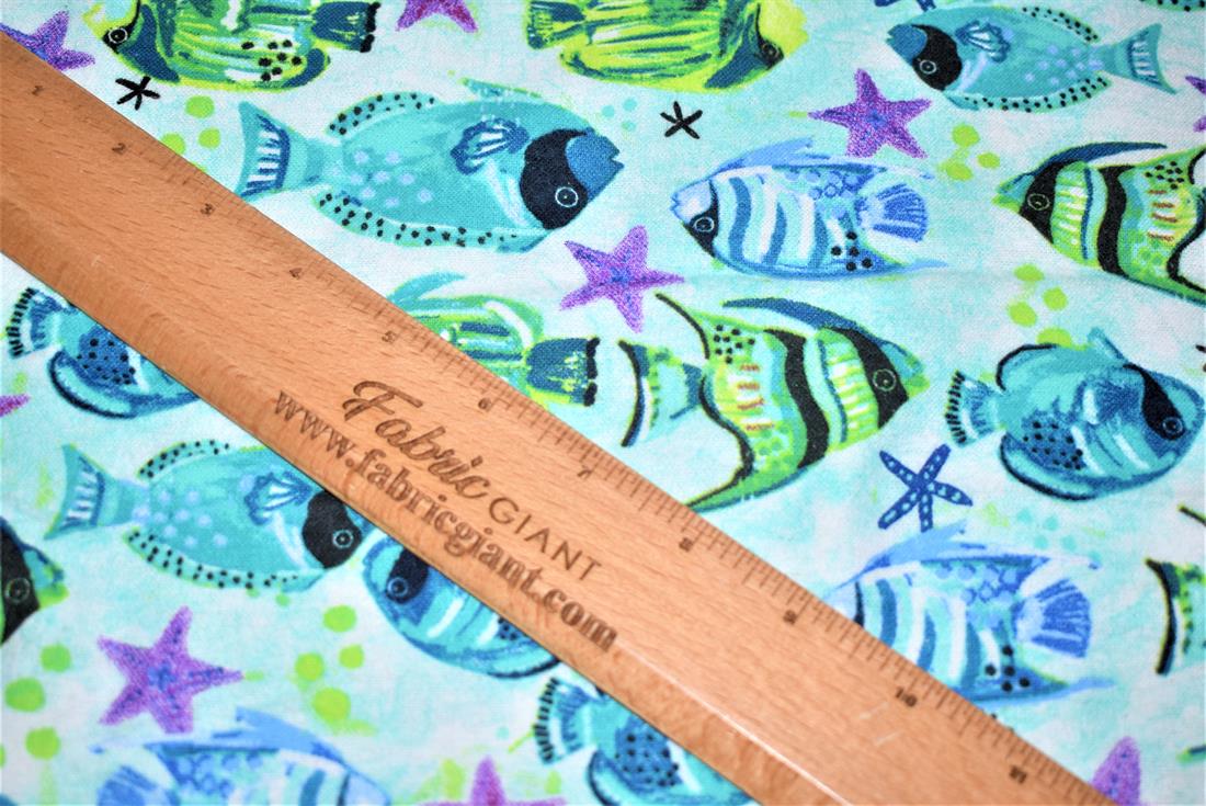 Blue Brushed Cotton Printed Fabric