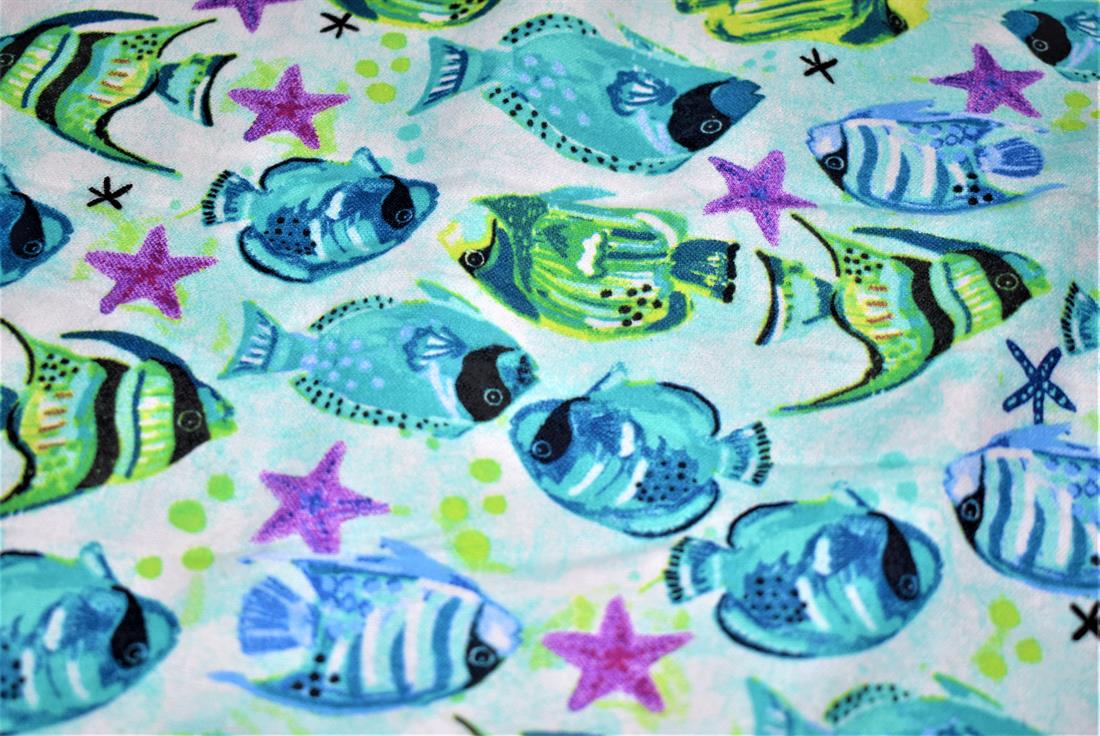 Blue Brushed Cotton Printed Fabric