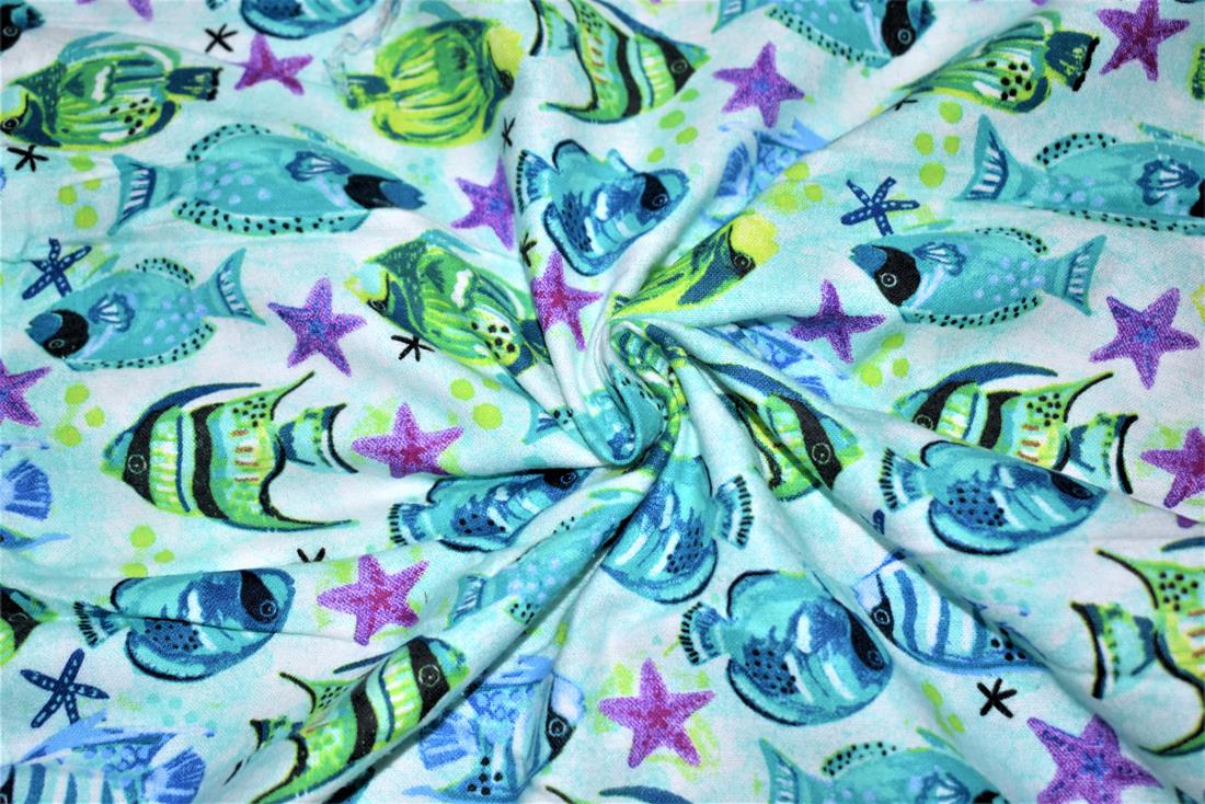 Blue Brushed Cotton Printed Fabric